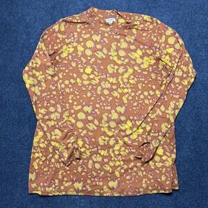 LOGO Layers Shirt Womens 1X Orange Yellow Animal Print Mesh Long Sleeve Top